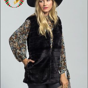 Black Echo Faux Fur Vest, NWT